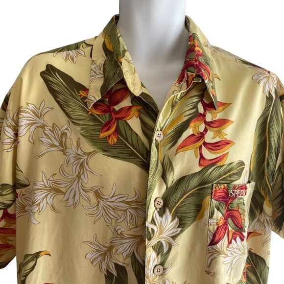 Speedo Hawaiian Shirt Mens 2XL Yellow Floral Aloha Camp Button Short Sleeve - Picture 3 of 6